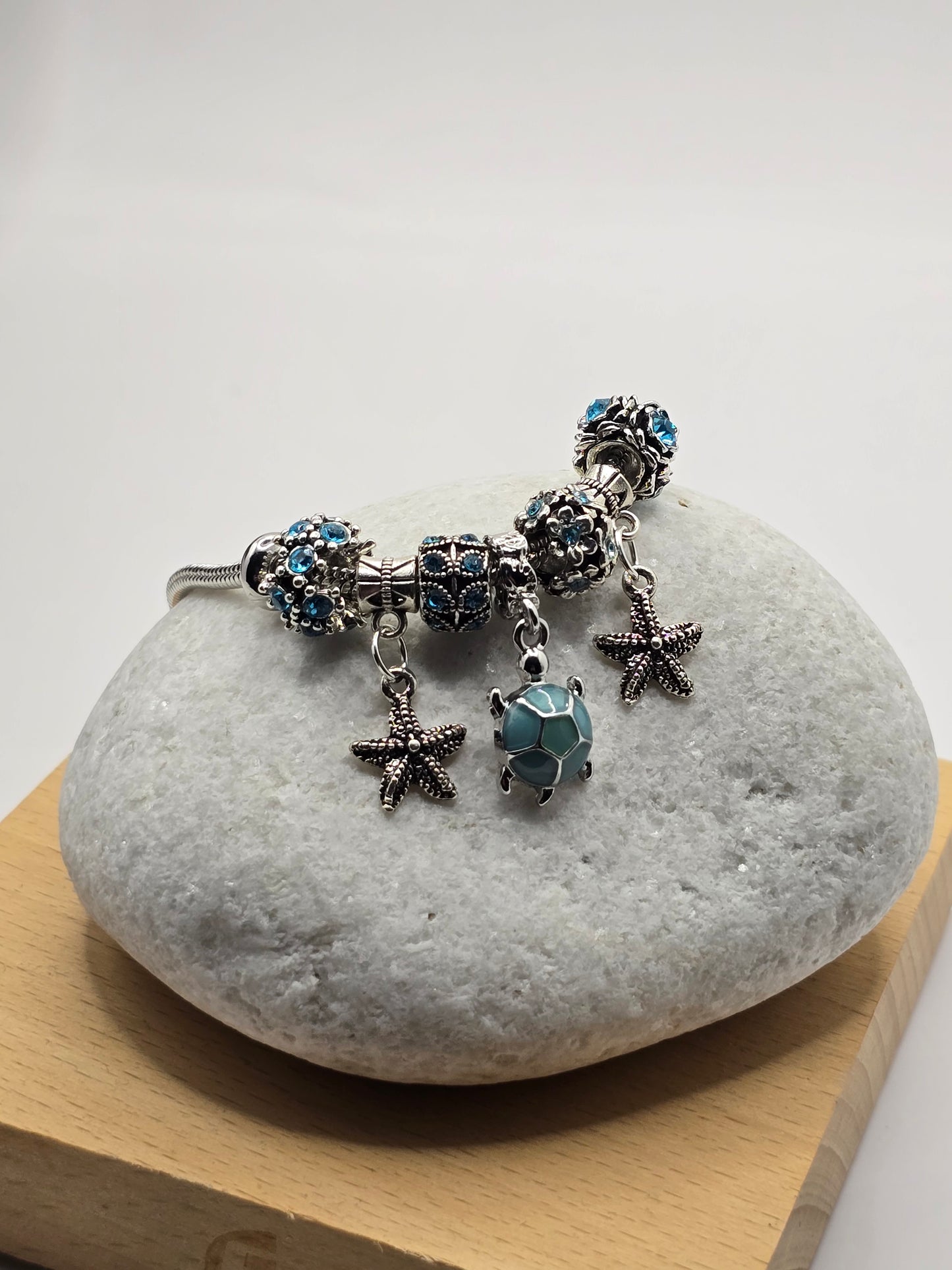 Ocean Themed Charm Bracelet - Sea Turtle and Starfish charms