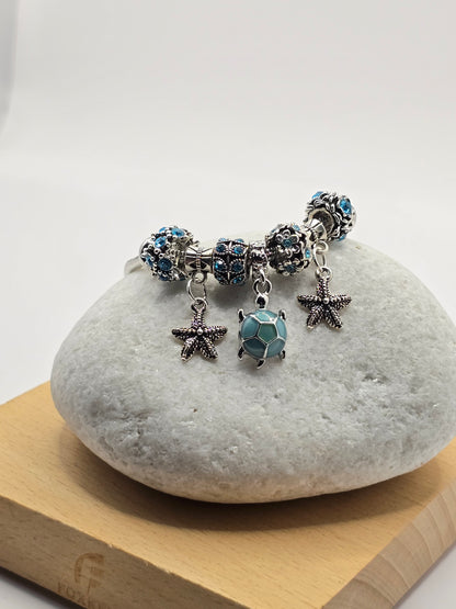Ocean Themed Charm Bracelet - Sea Turtle and Starfish charms