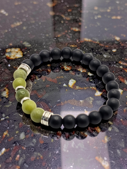 Men's Green and Black Beaded Bracelet with Elasticated Band