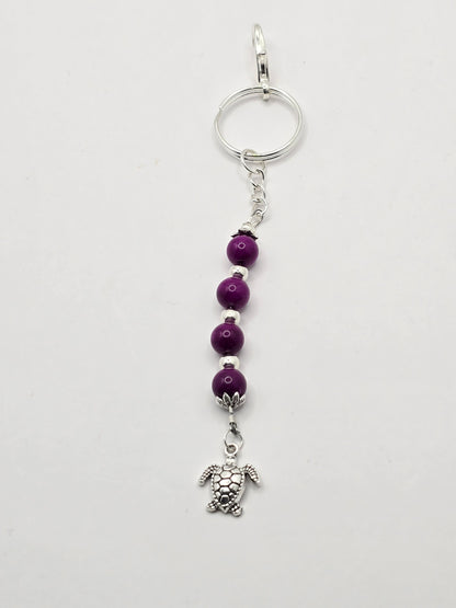 Purple Beaded Sea Turtle Bag Charm / Zipper Charm
