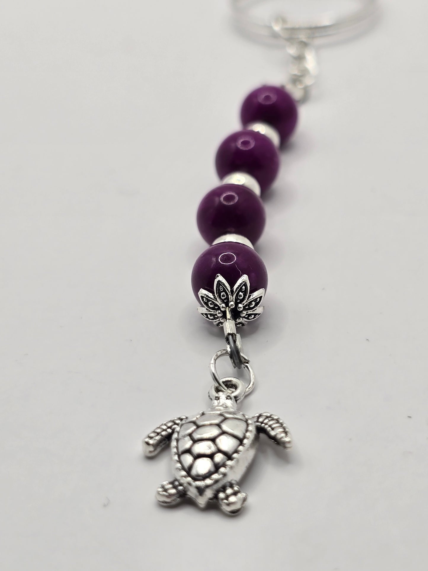 Purple Beaded Sea Turtle Bag Charm / Zipper Charm