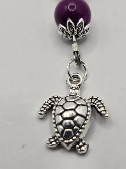 Purple Beaded Sea Turtle Bag Charm / Zipper Charm