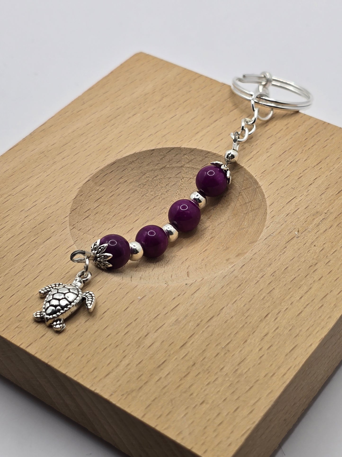 Purple Beaded Sea Turtle Bag Charm / Zipper Charm