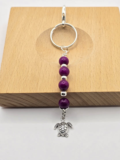 Purple Beaded Sea Turtle Bag Charm / Zipper Charm