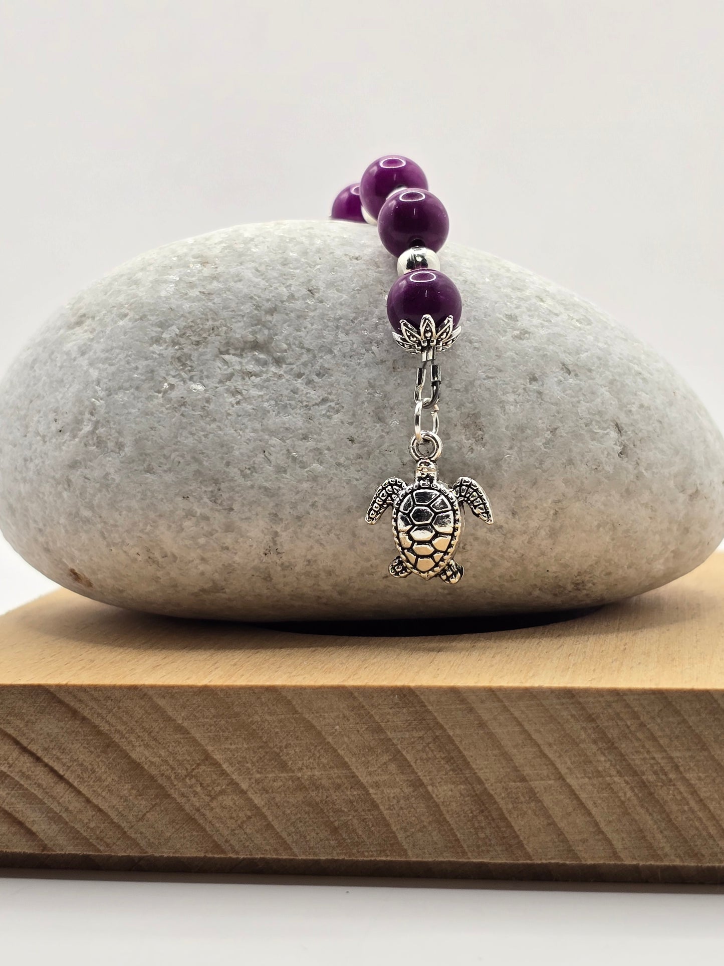Purple Beaded Sea Turtle Bag Charm / Zipper Charm