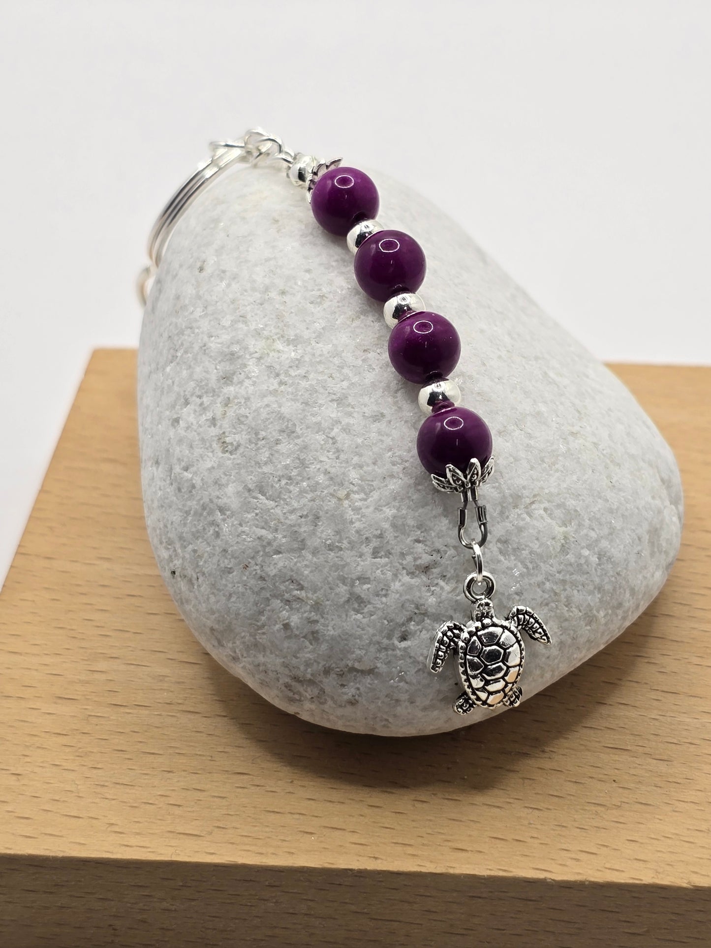 Purple Beaded Sea Turtle Bag Charm / Zipper Charm