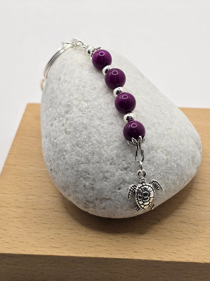 Purple Beaded Sea Turtle Bag Charm / Zipper Charm