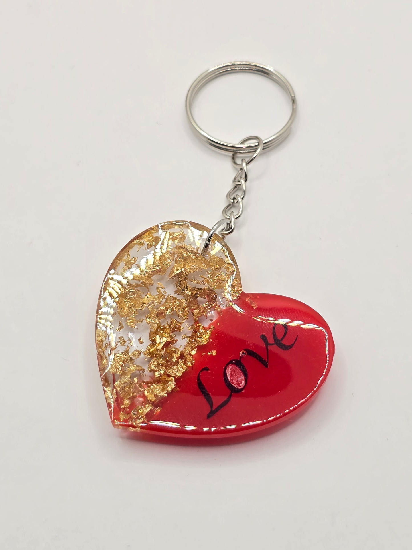 Love Heart Resin Keyring - Red / Gold