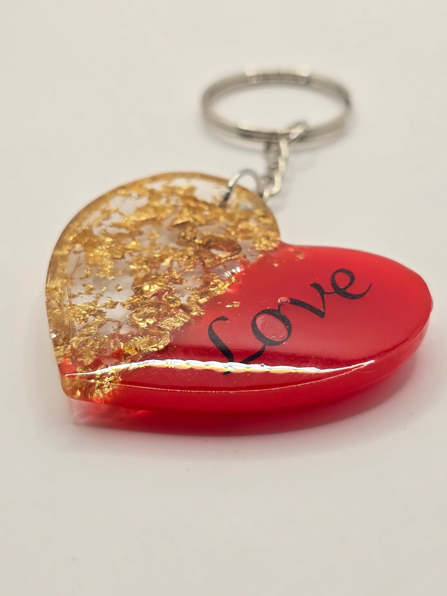 Love Heart Resin Keyring - Red / Gold