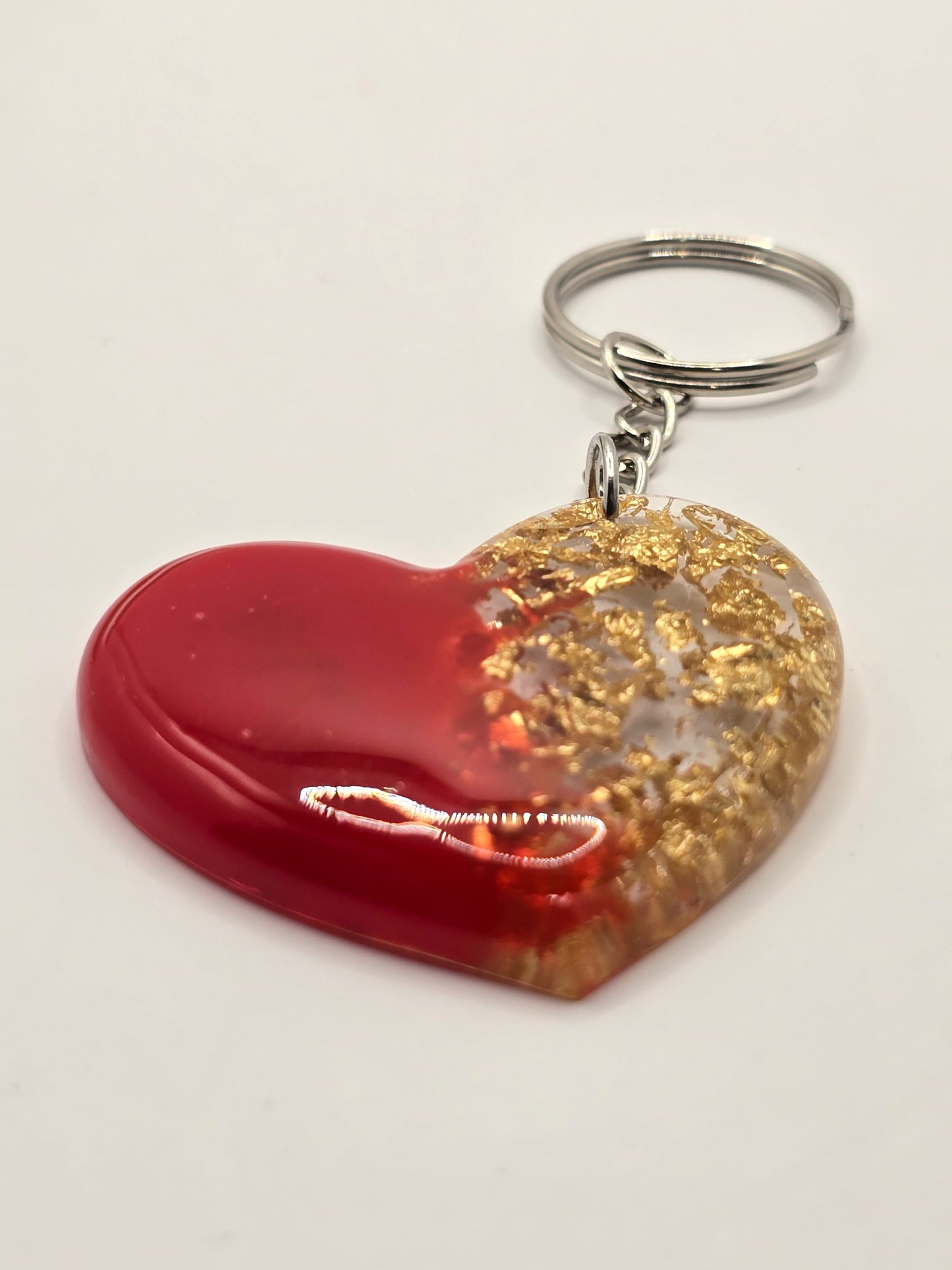 Love Heart Resin Keyring - Red / Gold