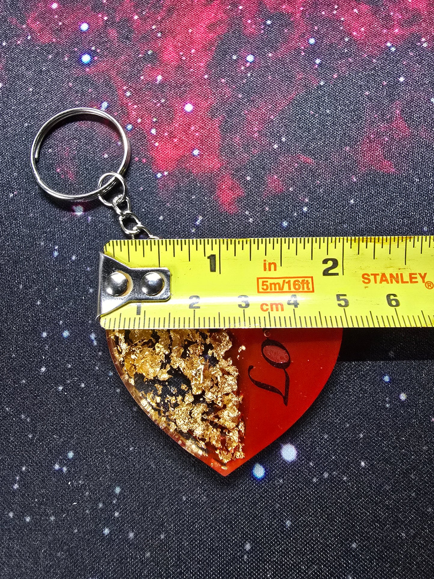 Love Heart Resin Keyring - Red / Gold