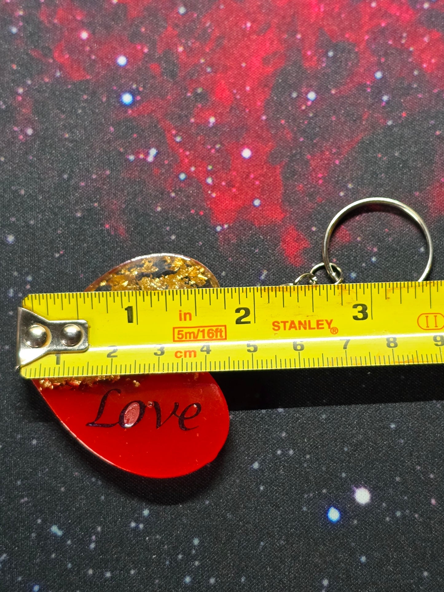 Love Heart Resin Keyring - Red / Gold
