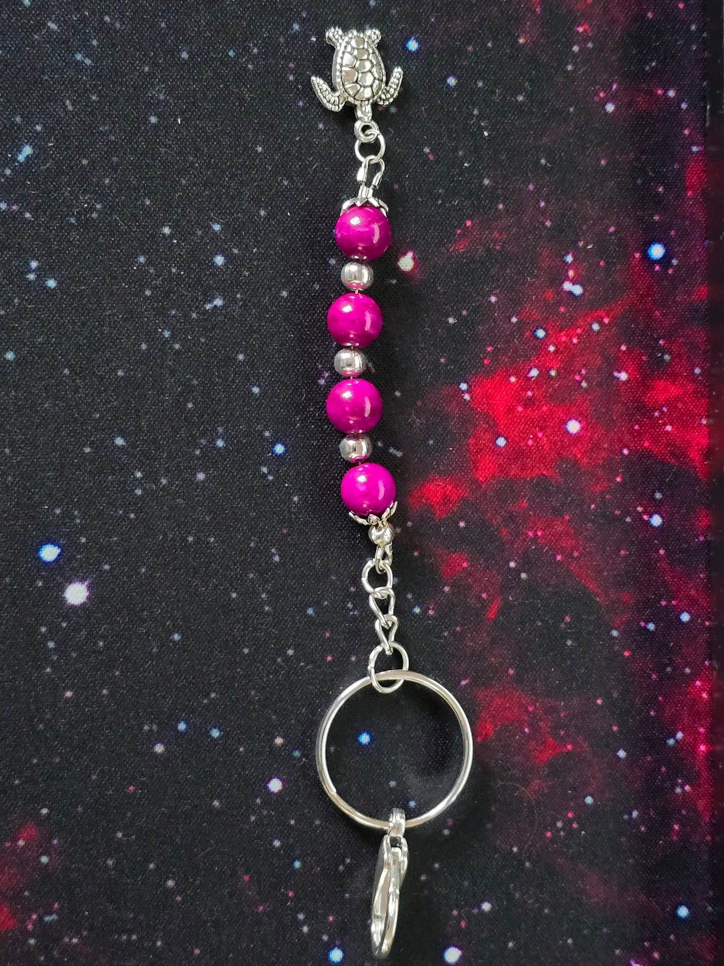 Purple Beaded Sea Turtle Bag Charm / Zipper Charm