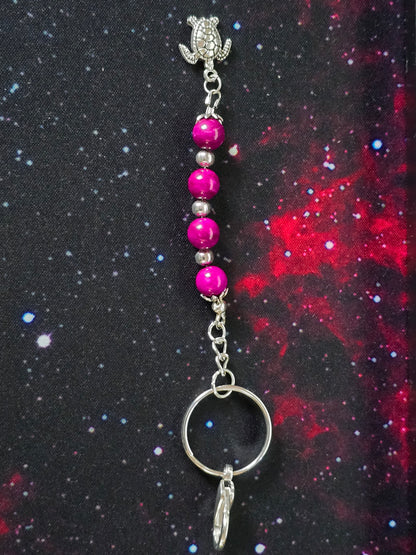 Purple Beaded Sea Turtle Bag Charm / Zipper Charm
