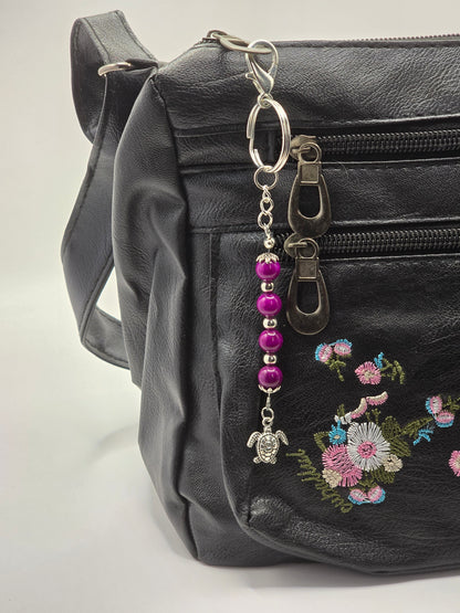 Purple Beaded Sea Turtle Bag Charm / Zipper Charm