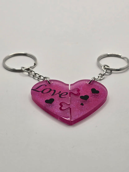 Love heart 2 piece jigsaw resin keyring - Valentines / Best friend gift