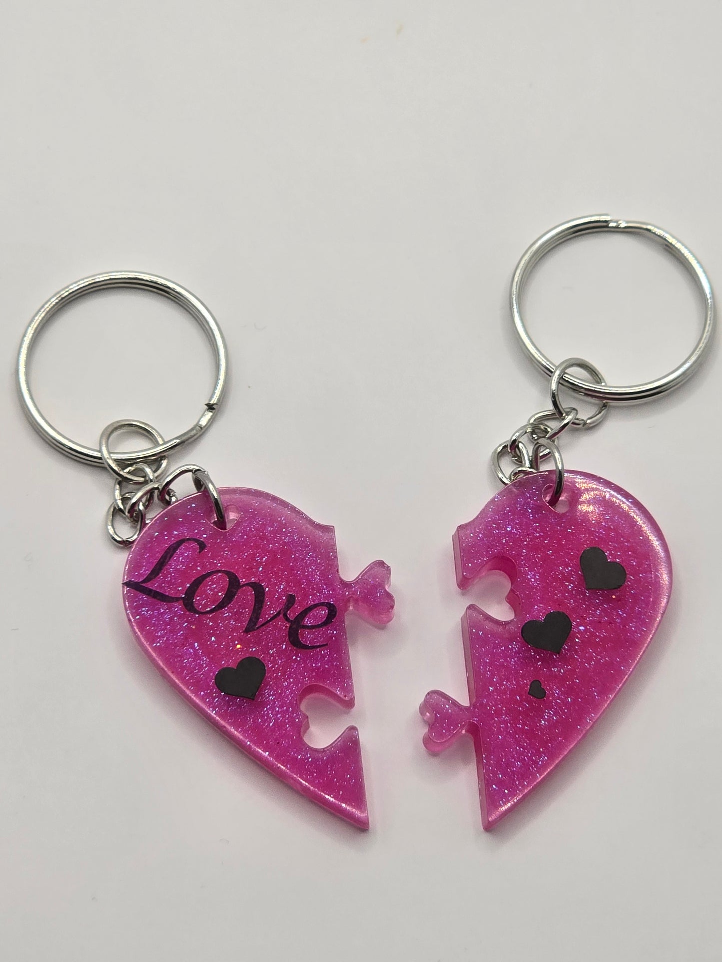 Love heart 2 piece jigsaw resin keyring - Valentines / Best friend gift