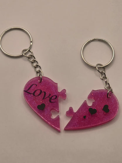 Love heart 2 piece jigsaw resin keyring - Valentines / Best friend gift
