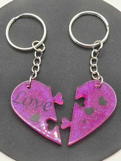 Love heart 2 piece jigsaw resin keyring - Valentines / Best friend gift