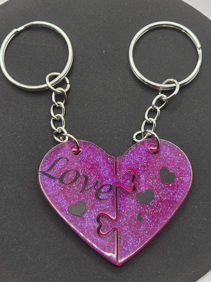 Love heart 2 piece jigsaw resin keyring - Valentines / Best friend gift