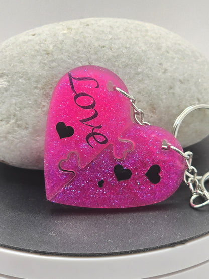 Love heart 2 piece jigsaw resin keyring - Valentines / Best friend gift