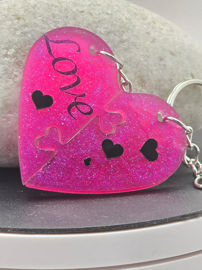 Love heart 2 piece jigsaw resin keyring - Valentines / Best friend gift