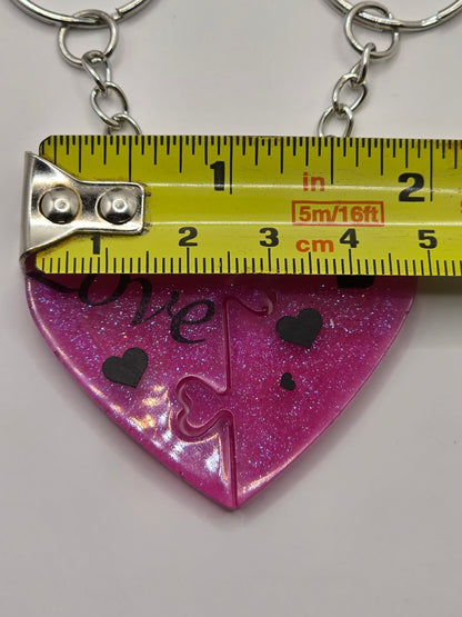 Love heart 2 piece jigsaw resin keyring - Valentines / Best friend gift