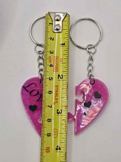 Love heart 2 piece jigsaw resin keyring - Valentines / Best friend gift