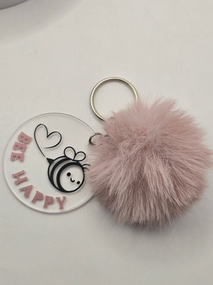 Bee Happy Pom Pom Keyring