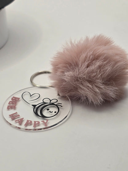 Bee Happy Pom Pom Keyring