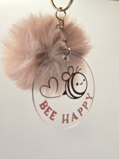 Bee Happy Pom Pom Keyring