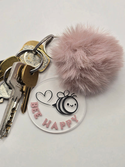 Bee Happy Pom Pom Keyring