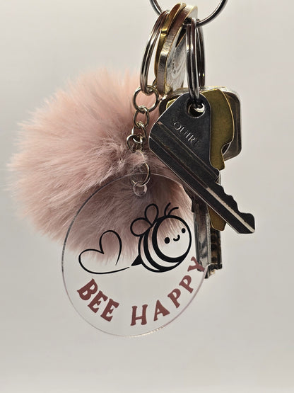 Bee Happy Pom Pom Keyring