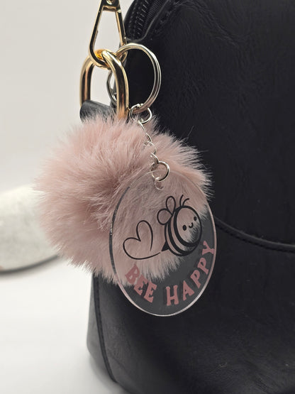 Bee Happy Pom Pom Keyring