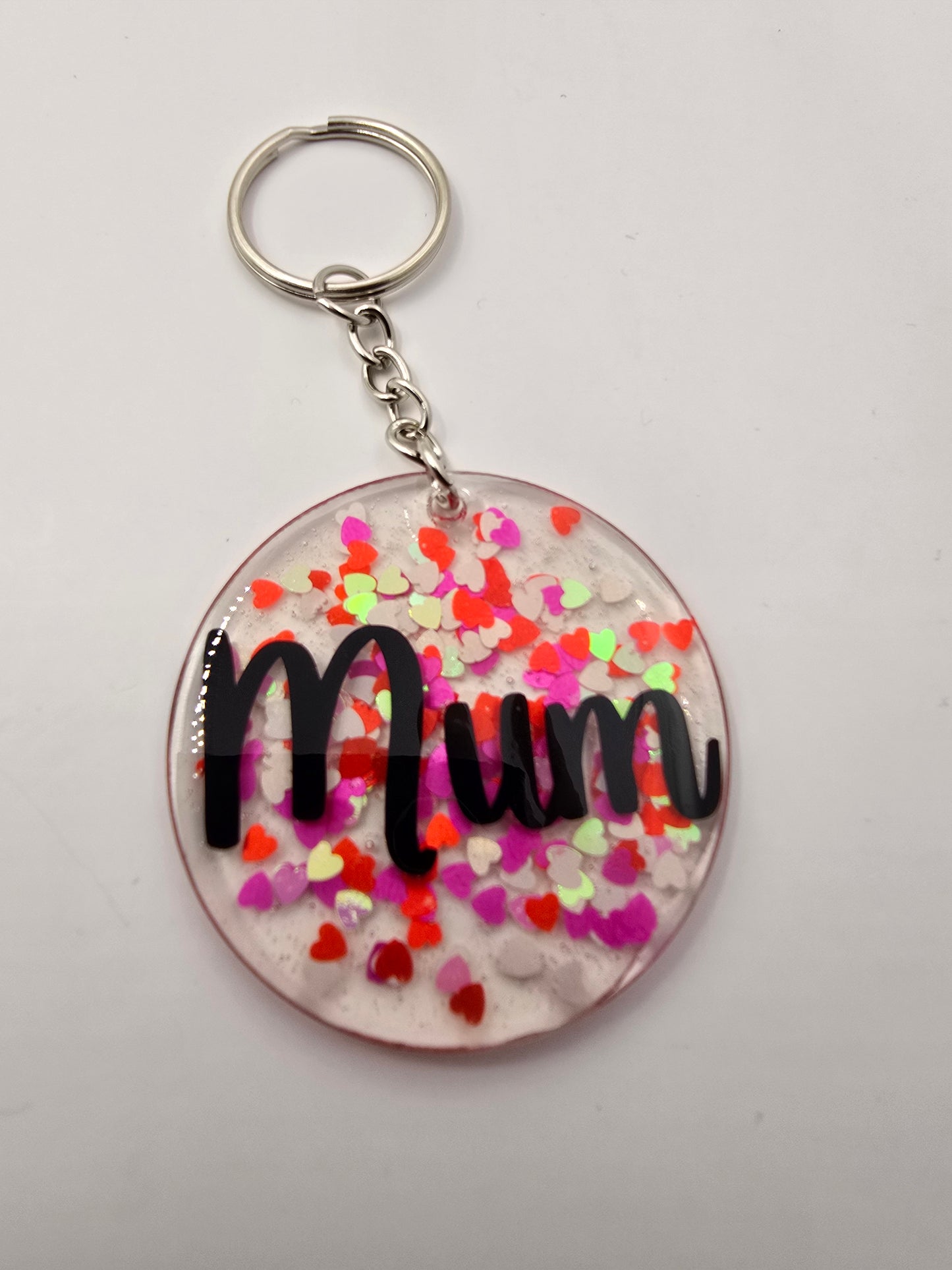 "Mum" Glitter hearts keyring / bag accessory