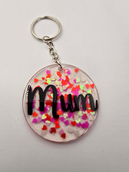 "Mum" Glitter hearts keyring / bag accessory