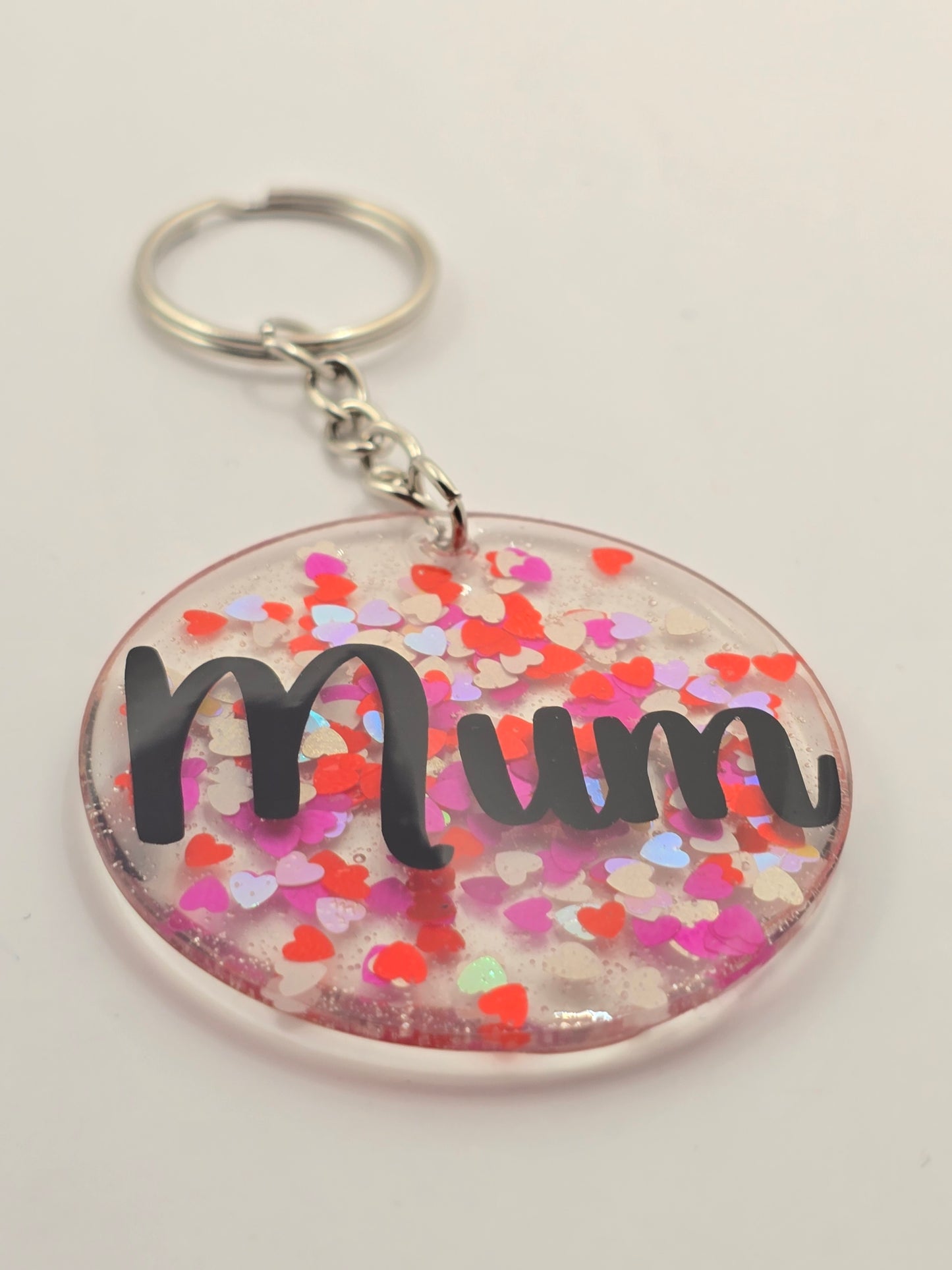 "Mum" Glitter hearts keyring / bag accessory
