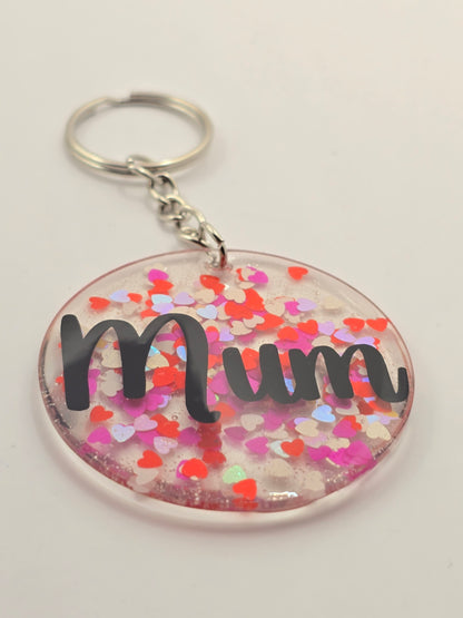 "Mum" Glitter hearts keyring / bag accessory