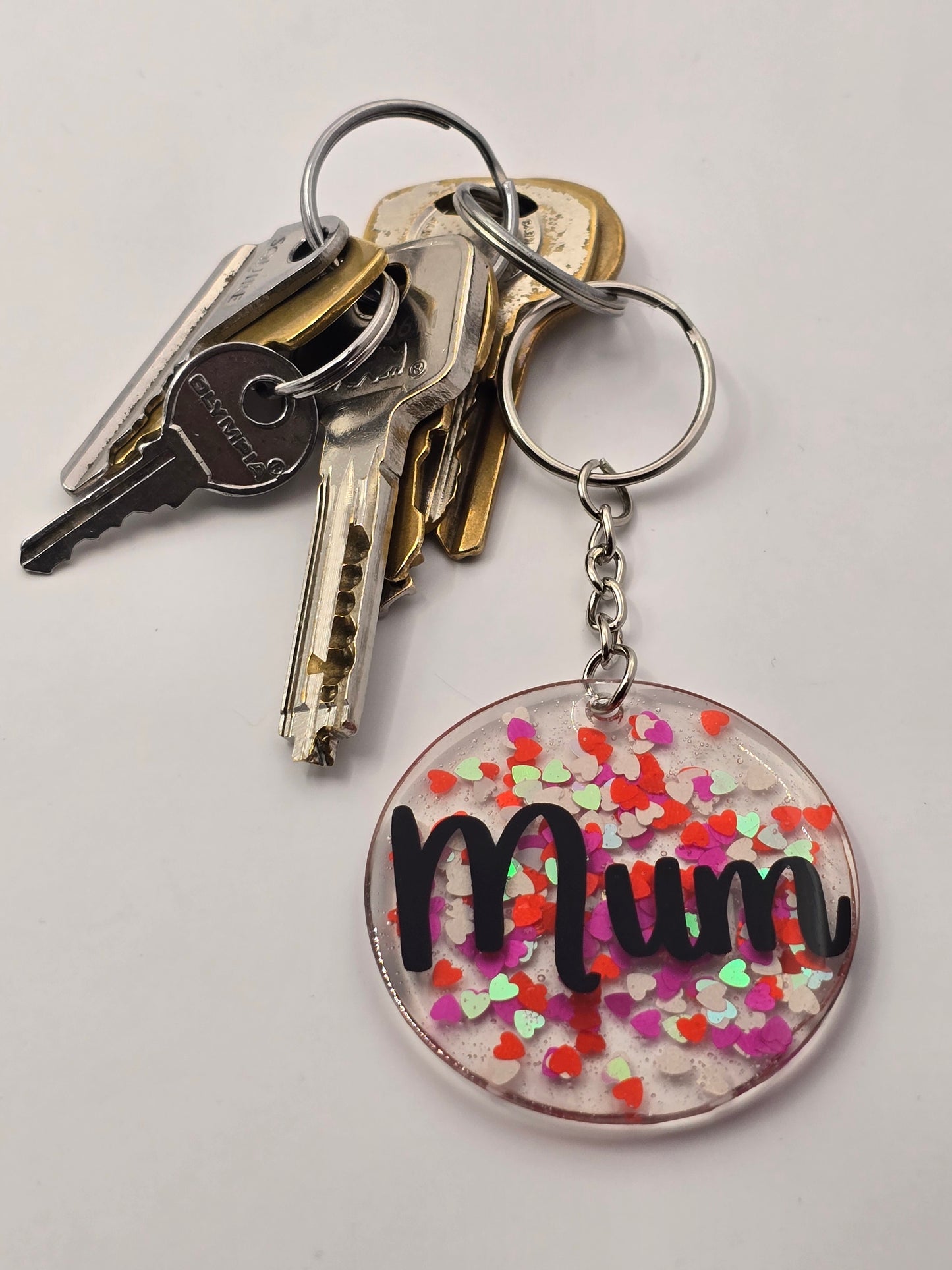 "Mum" Glitter hearts keyring / bag accessory