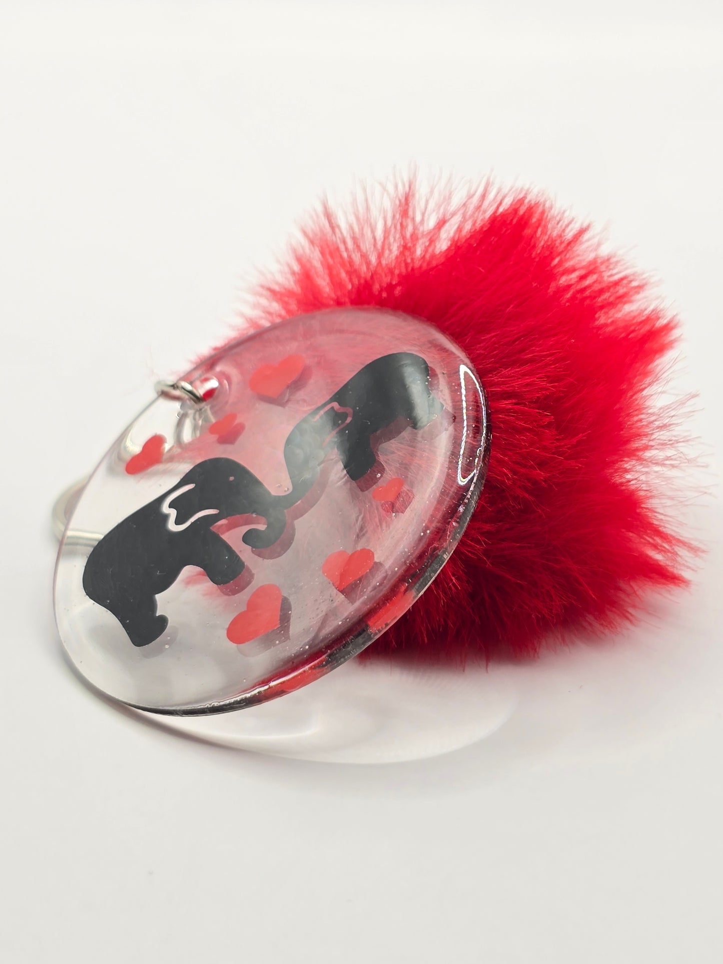 Cute Elephant Love Heart Keyring with Red Pom Pom