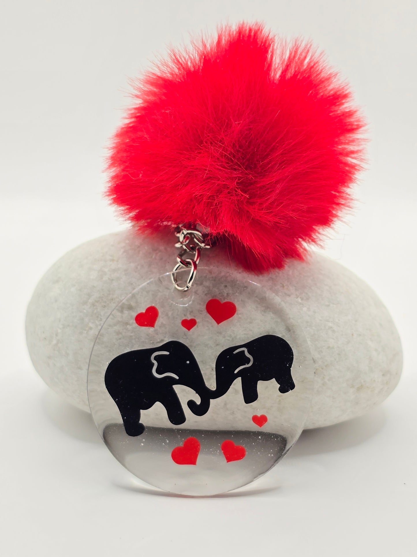 Cute Elephant Love Heart Keyring with Red Pom Pom