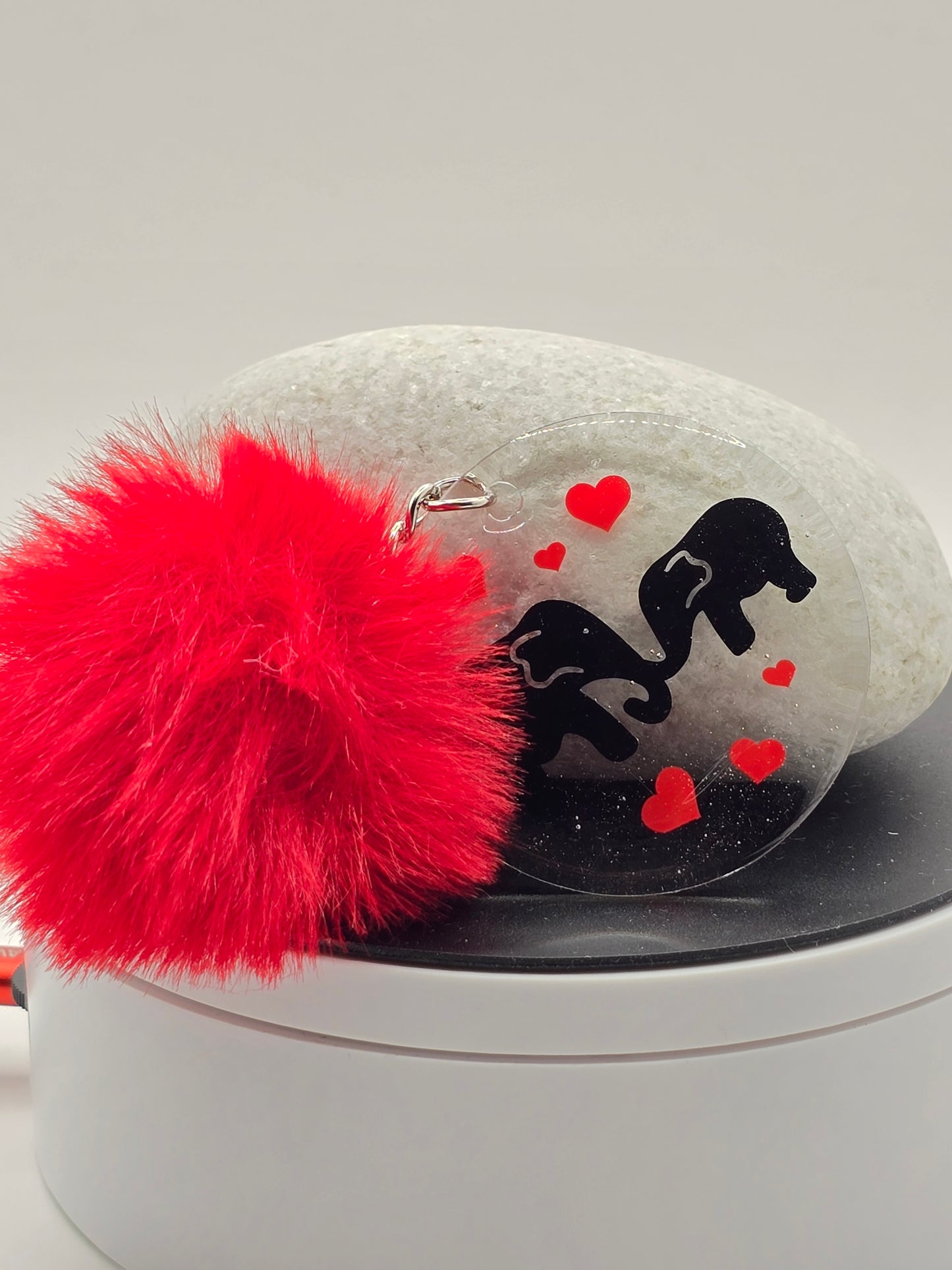 Cute Elephant Love Heart Keyring with Red Pom Pom