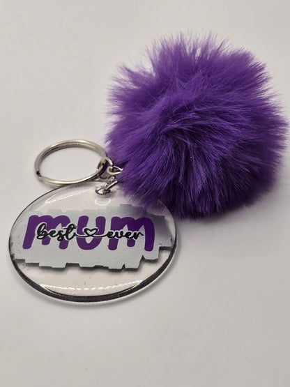 Best Ever Mum Pom Pom Keyring