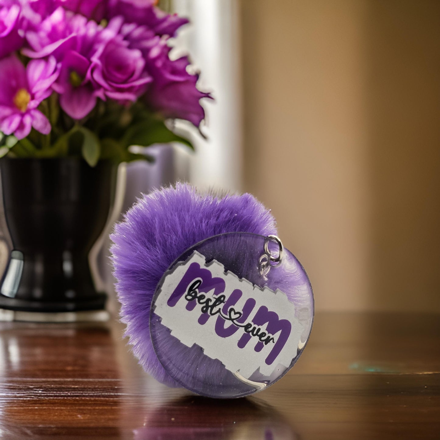 Best Ever Mum Pom Pom Keyring