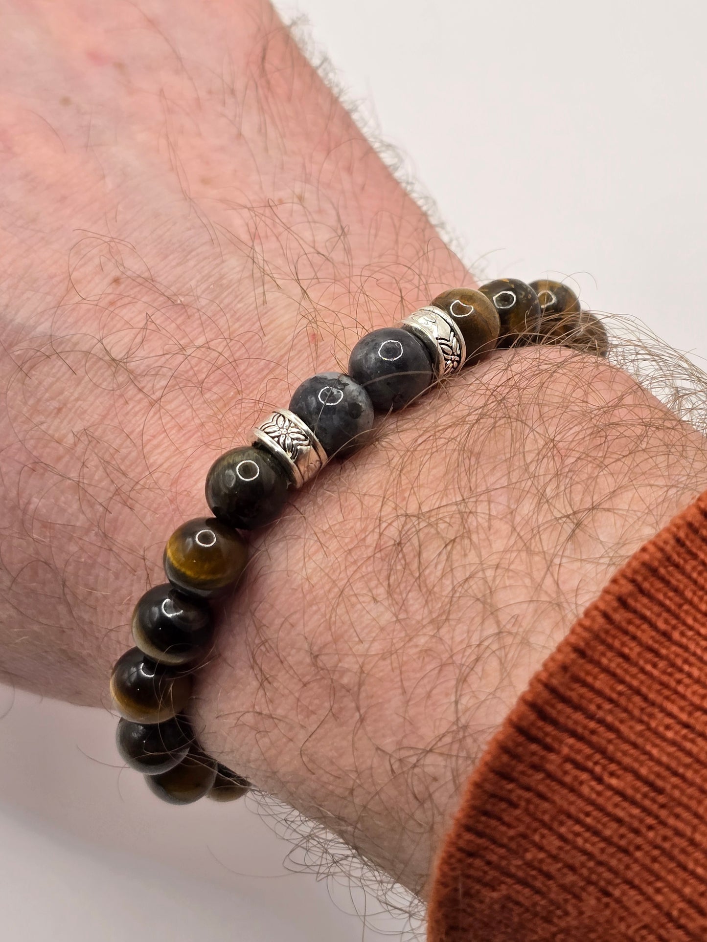 Men's Tigers Eye Bracelet - Brown Beaded Elastic Bracelet