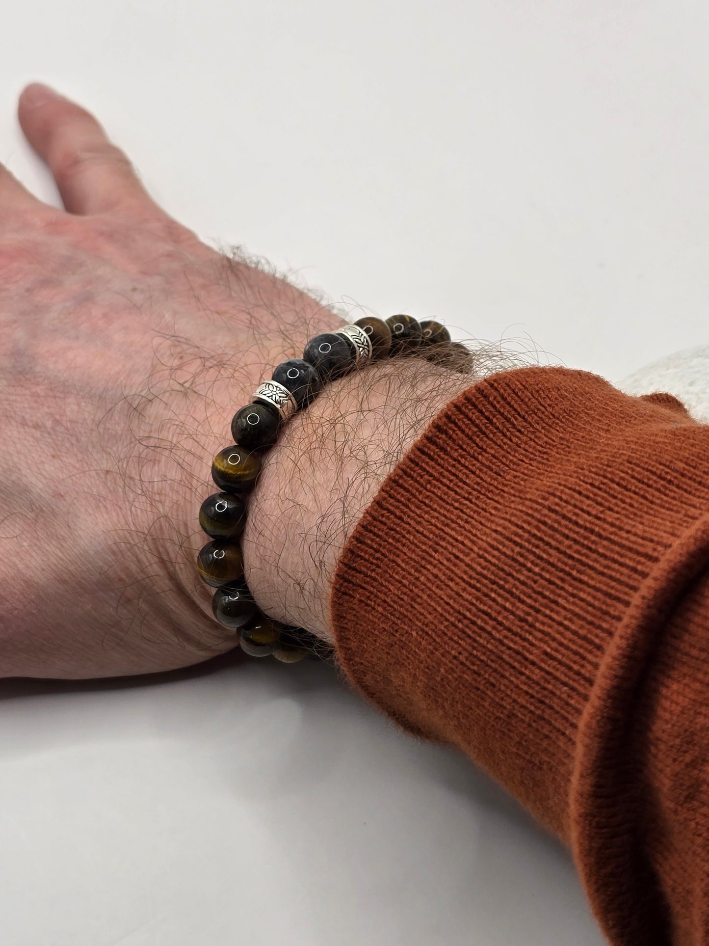 Men's Tigers Eye Bracelet - Brown Beaded Elastic Bracelet