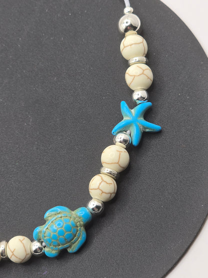 Ocean theme elastic bookmark - Sea Turtle and starfish charm bookmark