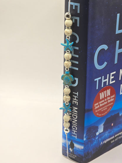 Ocean theme elastic bookmark - Sea Turtle and starfish charm bookmark