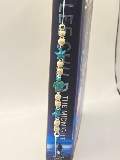Ocean theme elastic bookmark - Sea Turtle and starfish charm bookmark