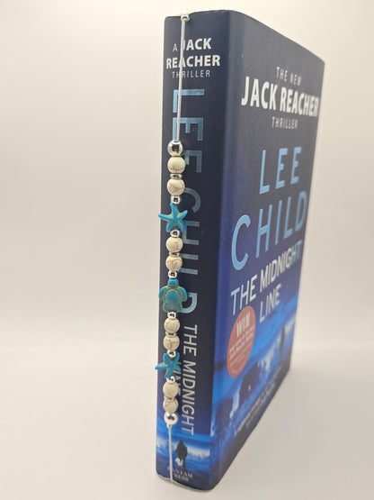 Ocean theme elastic bookmark - Sea Turtle and starfish charm bookmark